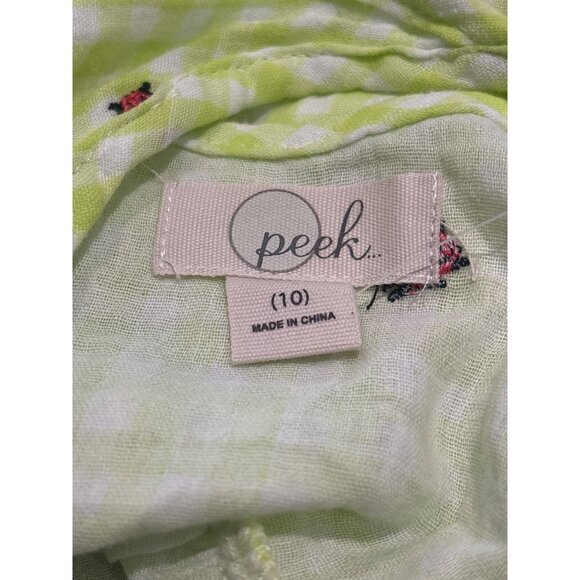 PEEK Ladybug Schiffli Dress Lime Gingham 10 Embroidered Smocked Sundress Tiered - Picture 10 of 11